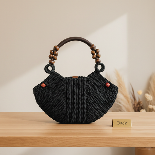 Beaded Tote Bag Black - Back