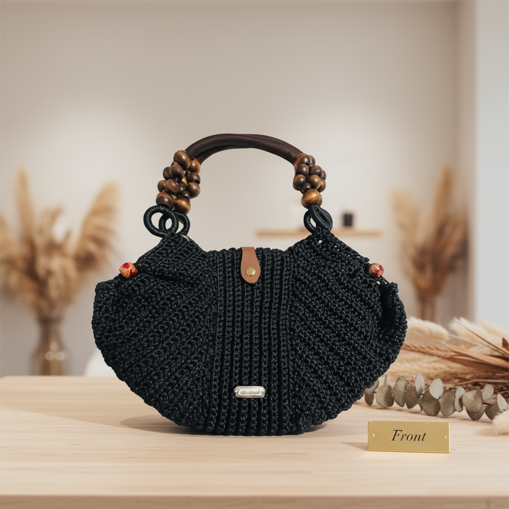 Beaded Tote Bag Black - Front