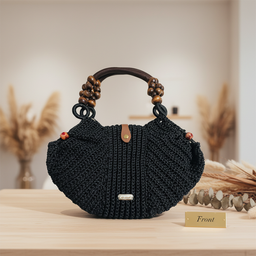 Beaded Tote Bag Black - Front