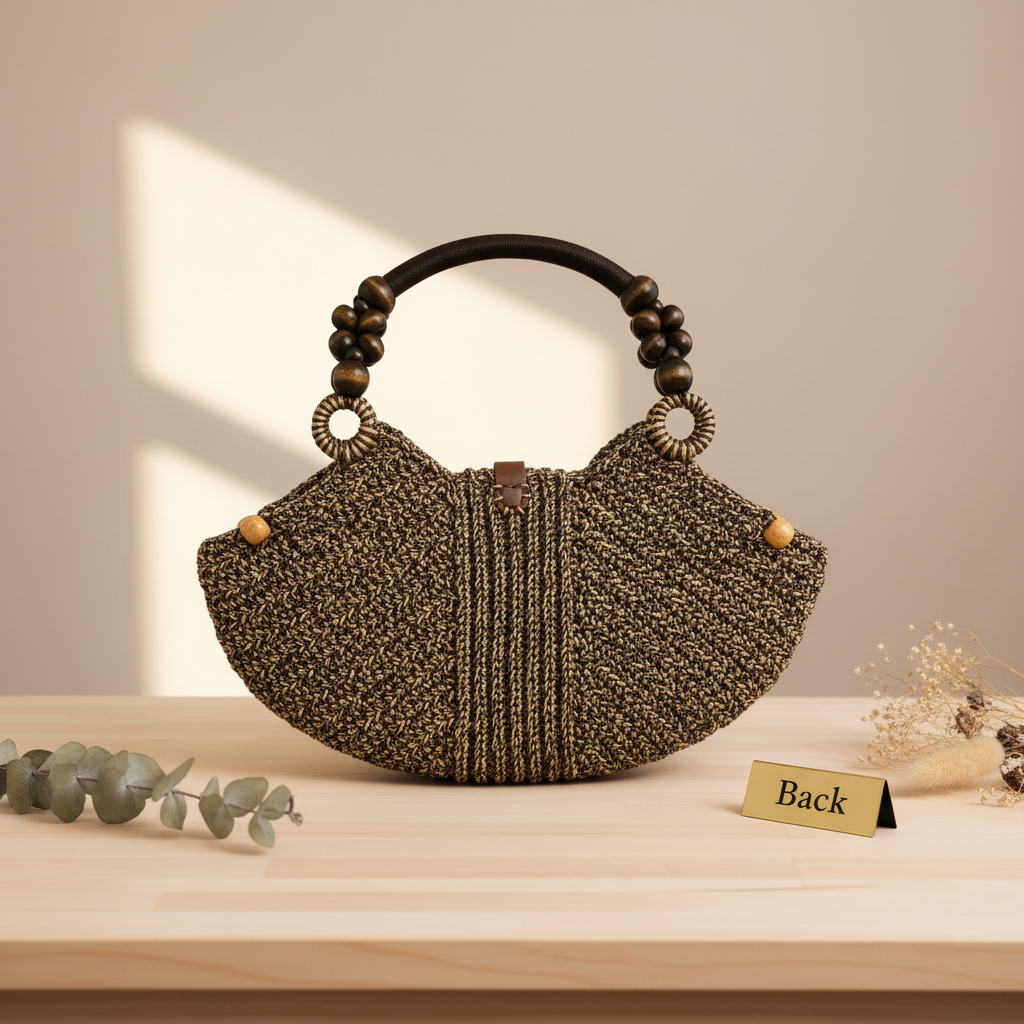 Beaded Tote Bag Coffee - Back
