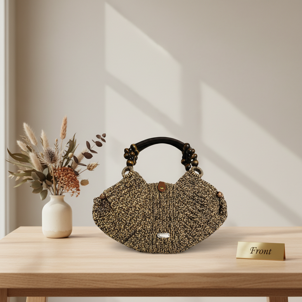 Beaded Tote Bag Coffee - Front