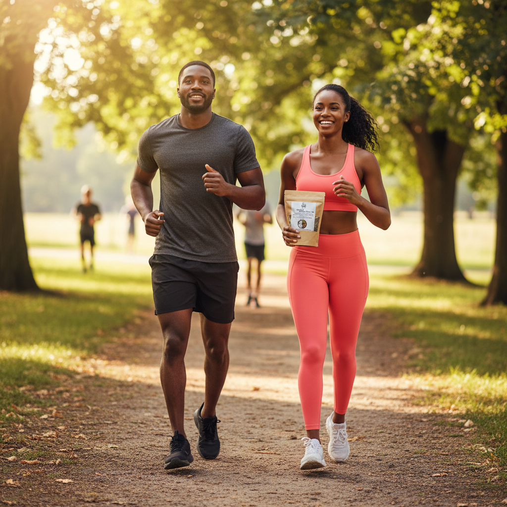 Black couple exercising with Fast-Fuel Tea
