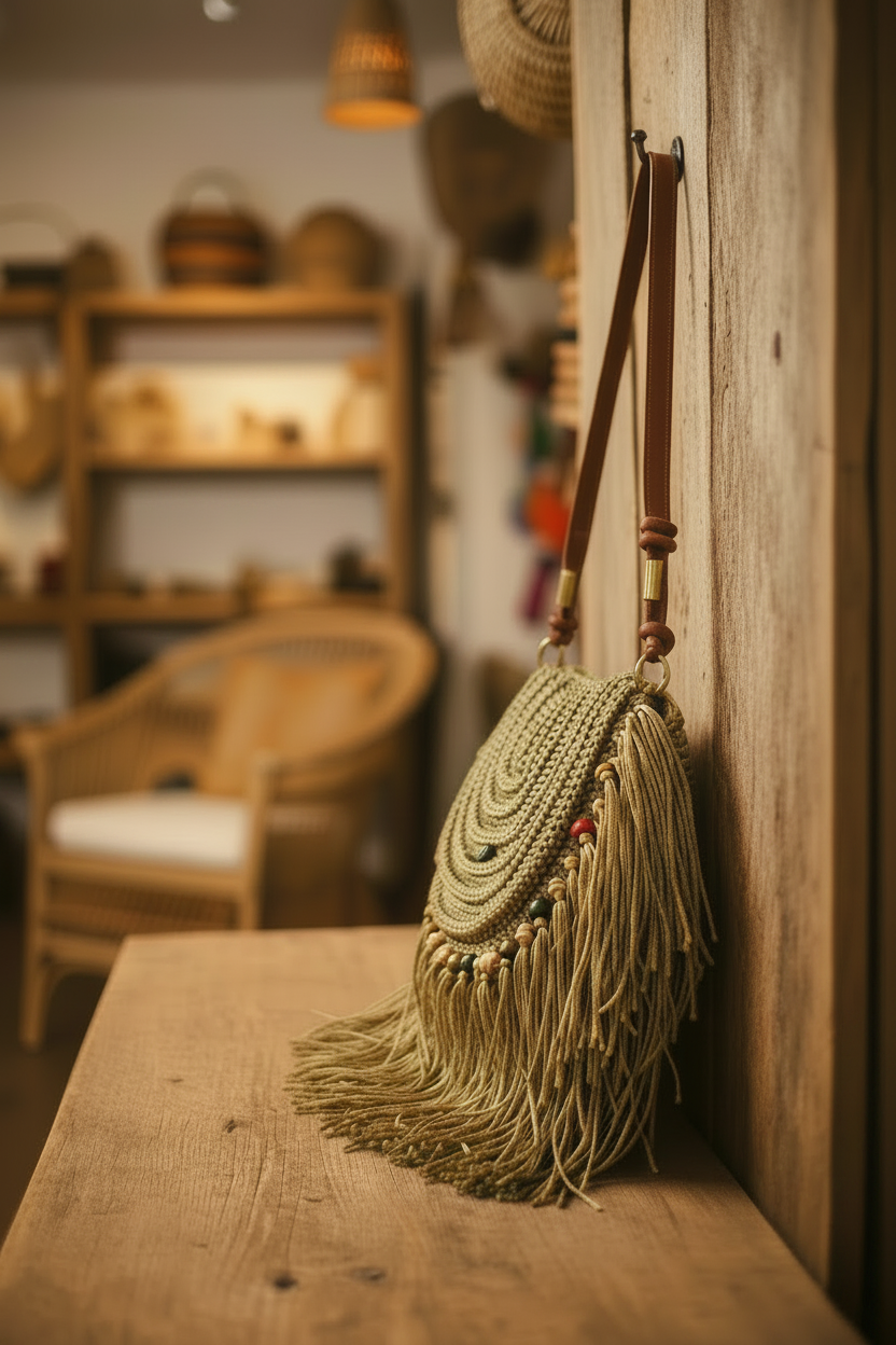 Boho Tassel Sling Bag - Round Strap