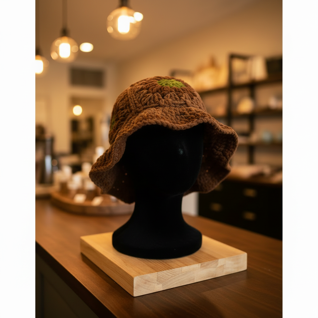 Brown Granny Square Bucket Hat