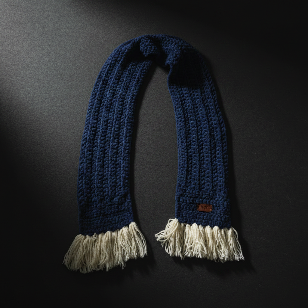 Curved Tassel Scarf - Navy Blue flat lay
