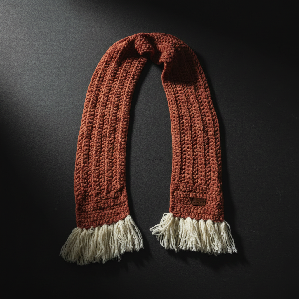 Curved Tassel Scarf - Rust Terracotta flat lay