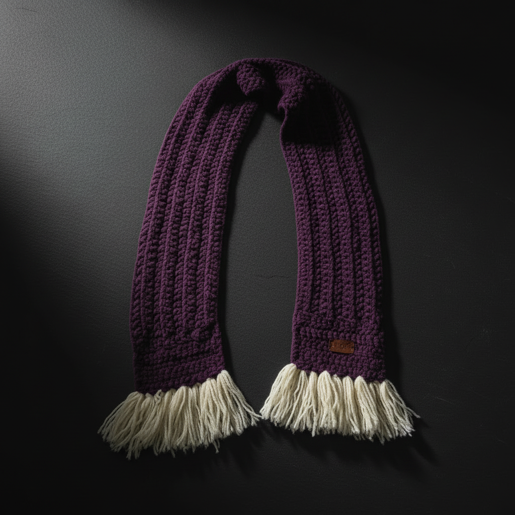 Curved Tassel Scarf - Deep Purple flat lay
