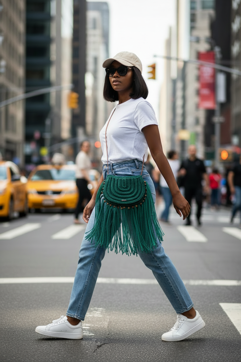 Boho Tassel Sling Bag - Green Street Style