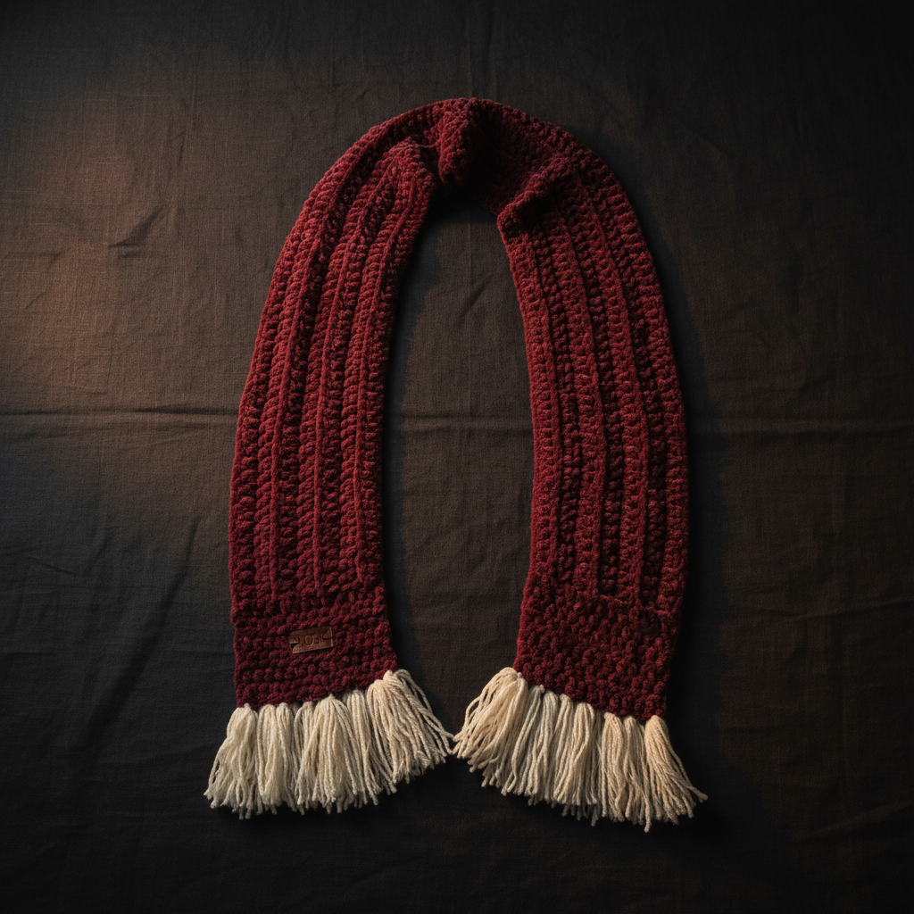 Curved Tassel Scarf - Burgundy flat lay dark