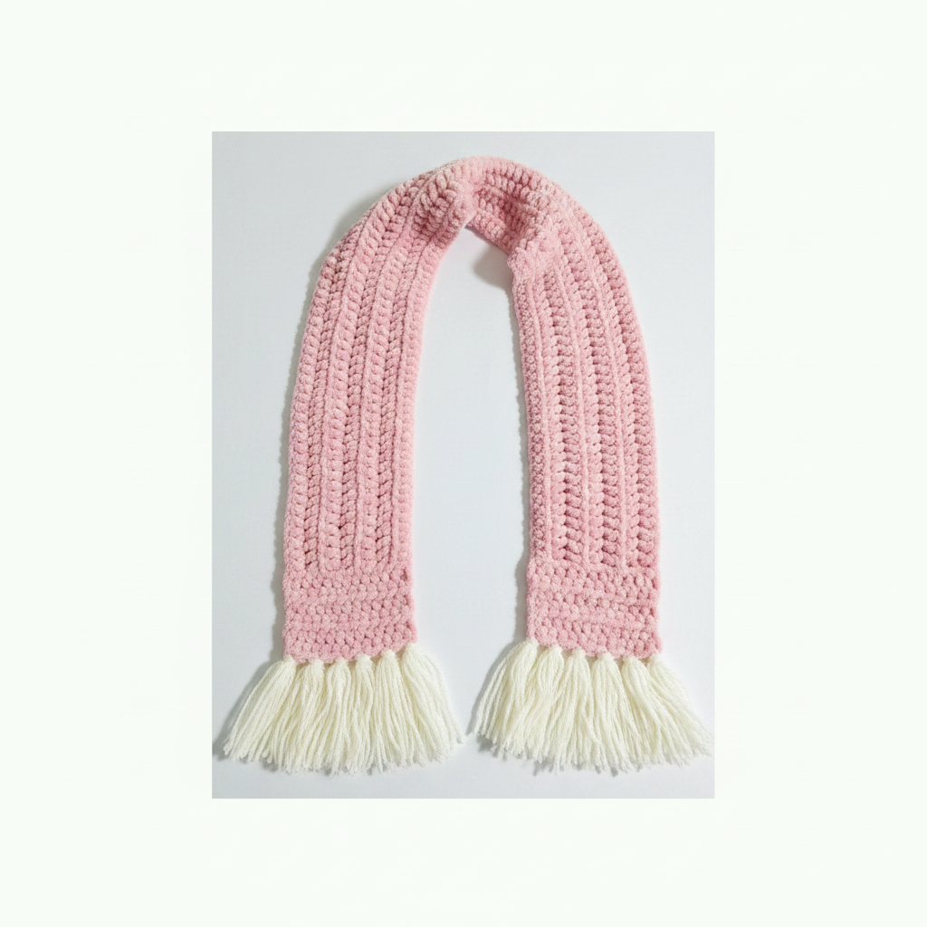 Velvet Daisy Curved Tassel Scarf - Pink flat lay