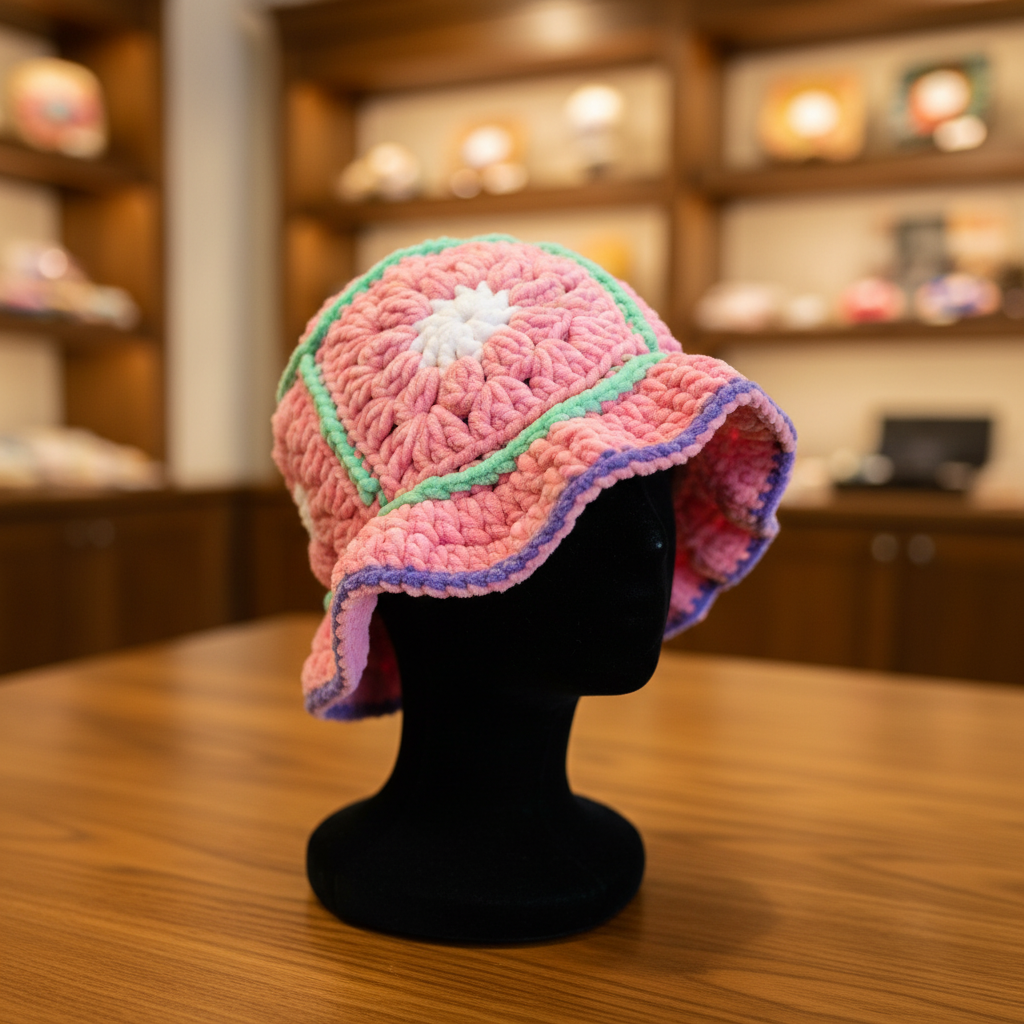 Velvet Daisy Kids Hat - Baby Pink & Mint