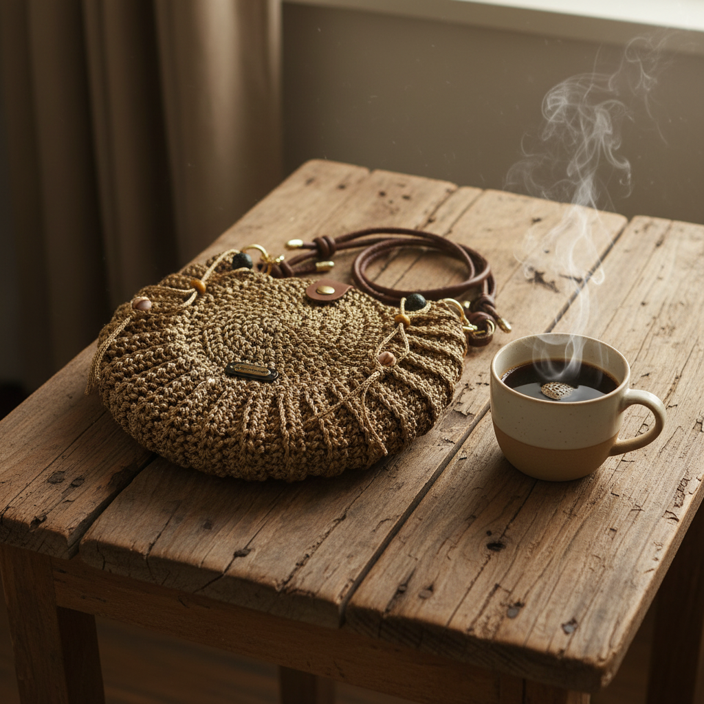 Moon Sling Bag - Natural with coffee