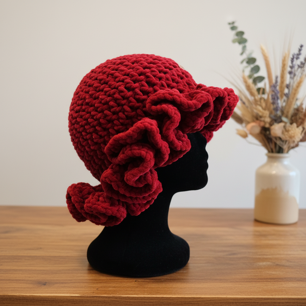 Ruffled Velvet Daisy Hat - Red Boutique Styled