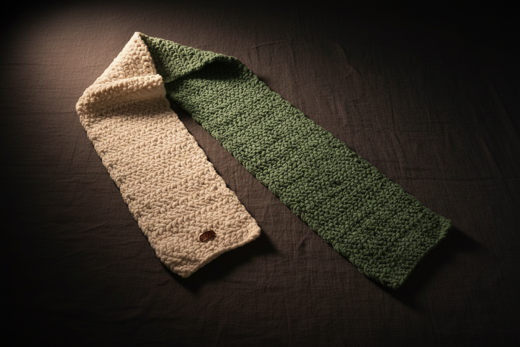 Velvet Daisy Lush Scarf - cream and forest olive flat lay