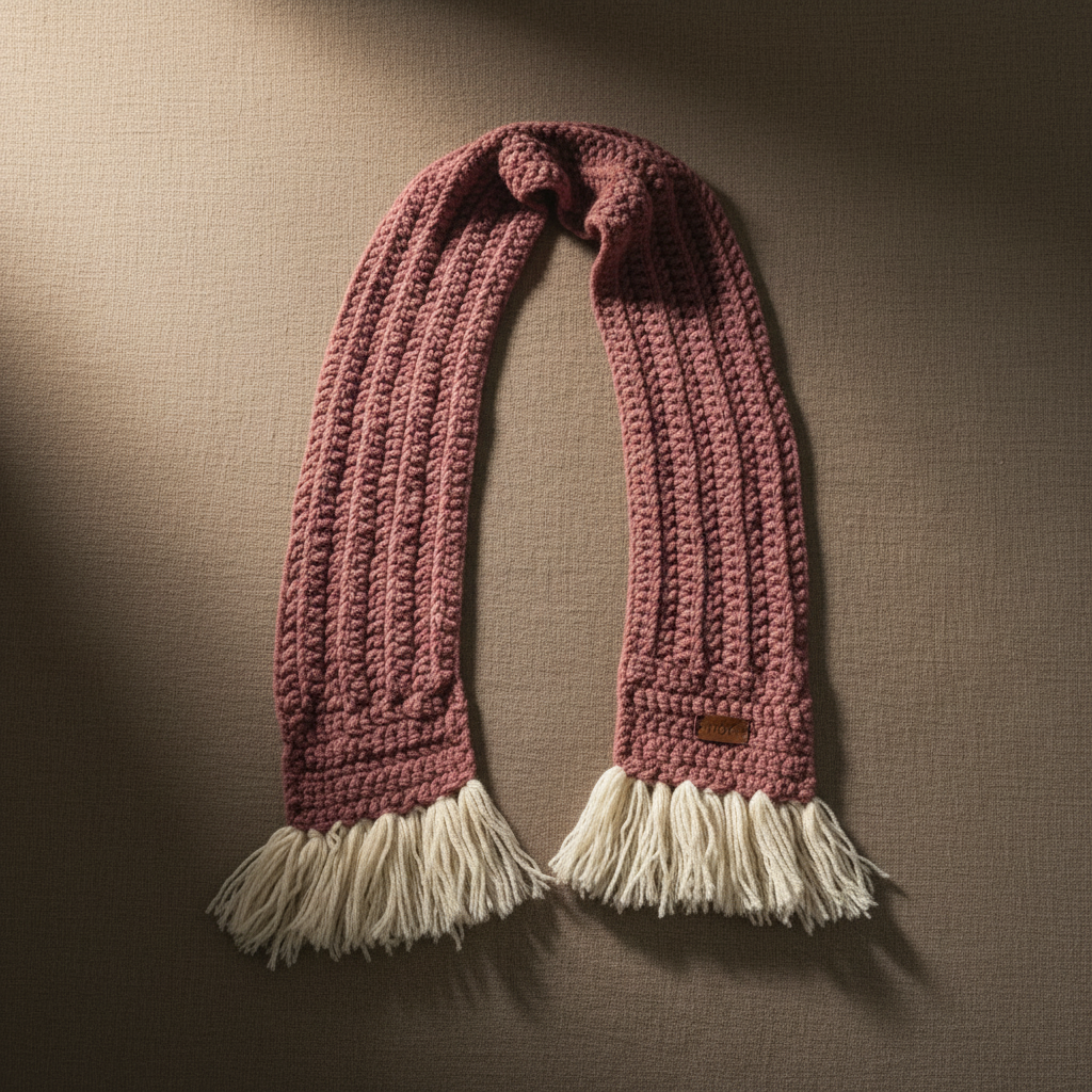 Curved Tassel Scarf - Dusty Rose Pink flat lay light