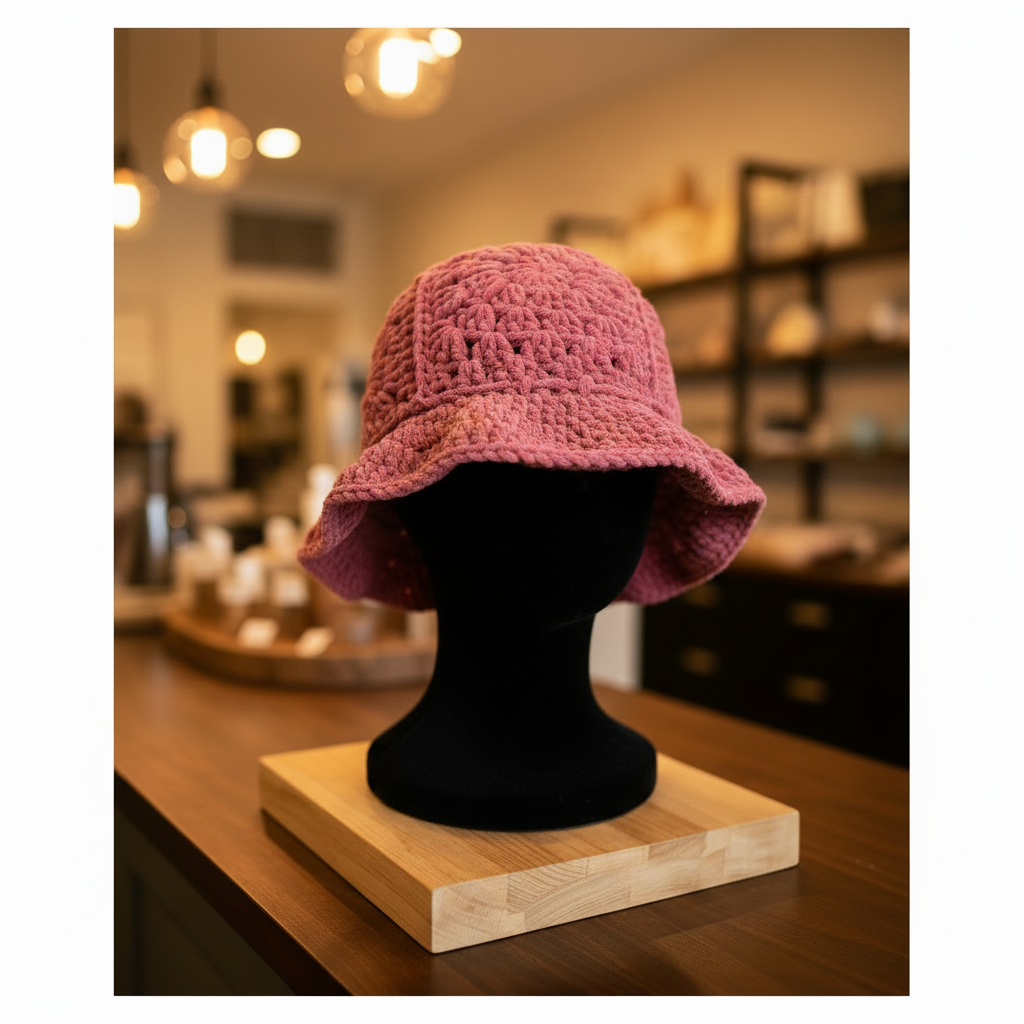 Pink Granny Square Bucket Hat