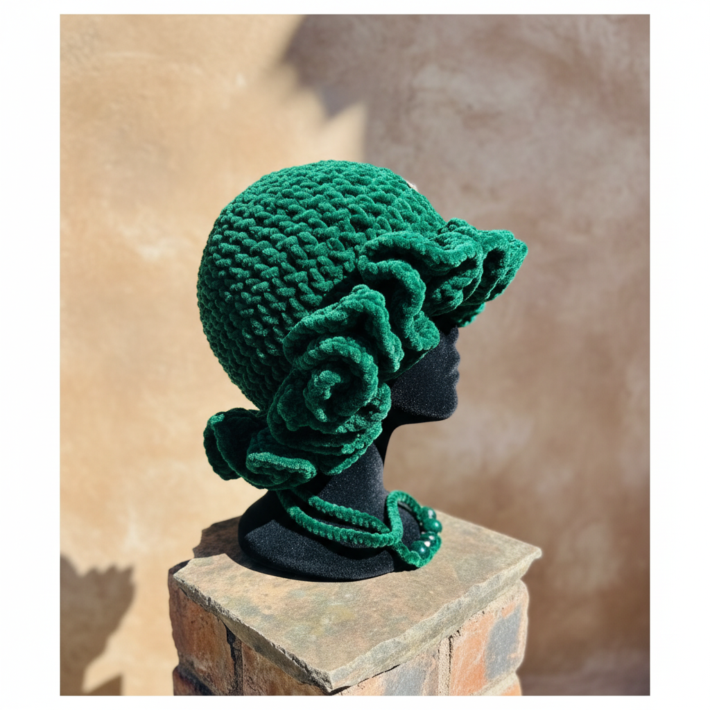 Ruffled Velvet Daisy Hat - Green